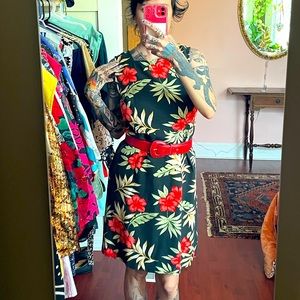 Tahiti Reef Club Tropical Print Sleeveless Small Black Dress